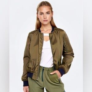 ALYX Satin Olive Green Lined Full Zip Pockets Military Bomber Jacket